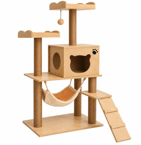Kratzbaum aus holz beige 135 - kratzbaum,